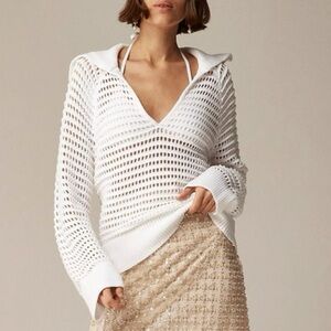 J. Crew White Crochet Sailor-Collar Sweater size XXL Open Knit NWT